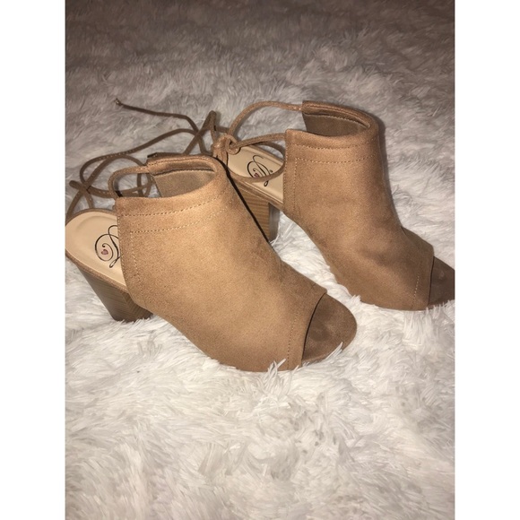 Shoes - Open Toe and Open Back Brown Booties